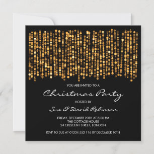 Invitación Navidades modernos Fiesta Twinkling Lights Gold
