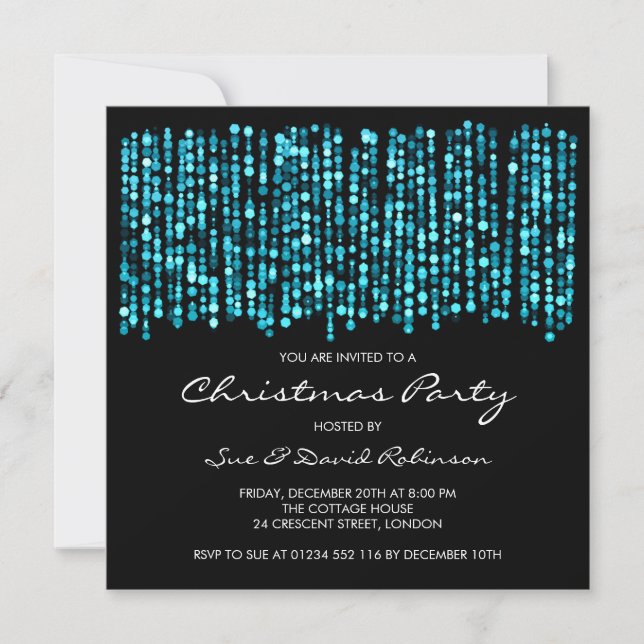 Invitación Navidades modernos Fiesta Twinkling Luces Turquesa (Anverso)