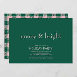 Invitación Navidades modernos merry y brillantes verdes y ros