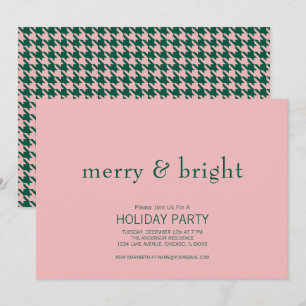Invitación Navidades modernos merry y brillantes verdes y ros
