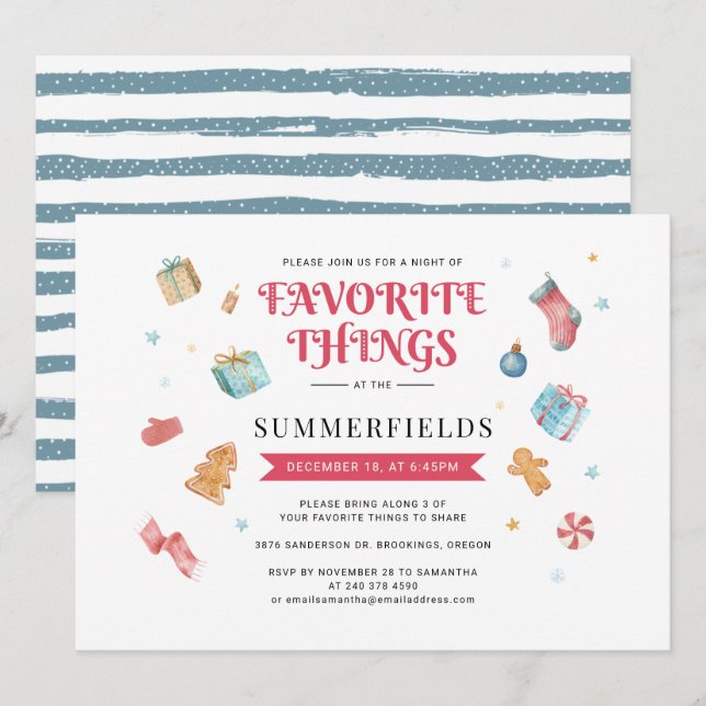 Invitación Navidades modernos regalan fiesta de vacaciones de (Anverso / Reverso)