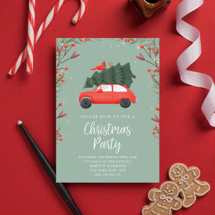 Invitación Navidades modernos y nevados Fiesta Pine Tree Red 