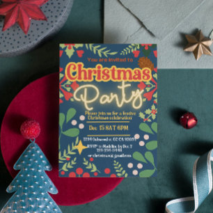 Invitación Navidades modernos y retro coloridos botánicos