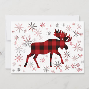 Invitación Navidades Moose platillos rojos copos de nieve