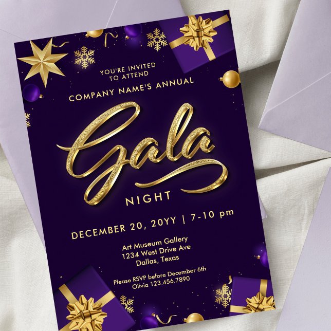 Invitación Navidades morados y dorados Fiesta de Gala (Subido por el creador)