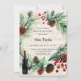Invitación Navidades Música Berry Rojo Brunch y Bubbly