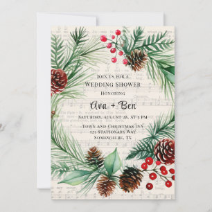 Invitación Navidades Música Berry Rojo Wreath Wedding Shower
