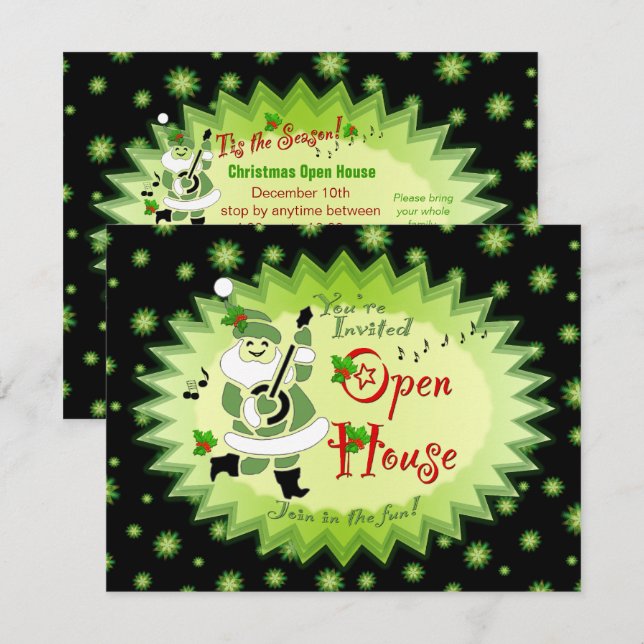 Invitación Navidades musicales de Santa Elf invitan a la casa (Anverso / Reverso)