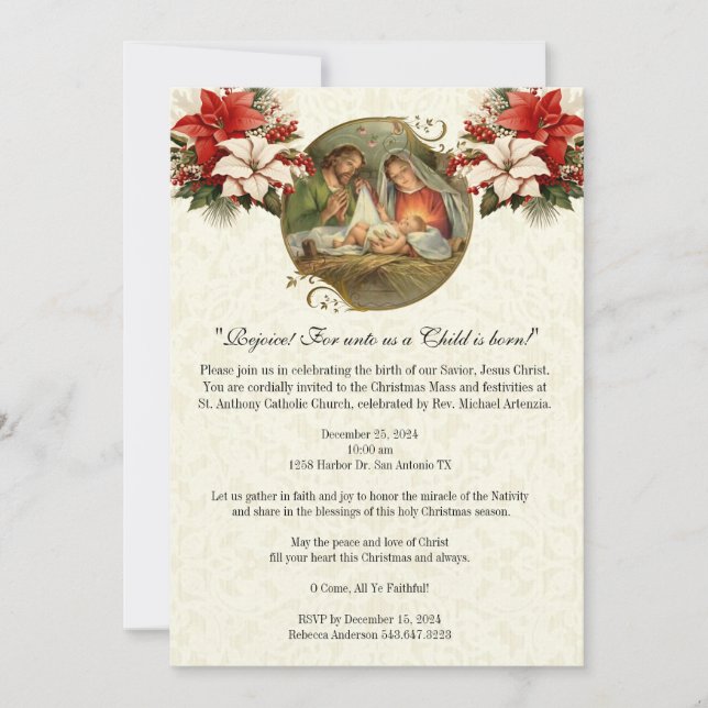 Invitación Navidades Natividad Fiesta Celebración Religous (Anverso)