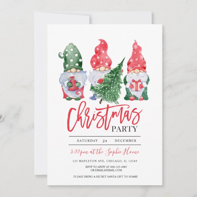 Invitación Navidades Navidades Gnomes Fiesta (Anverso)