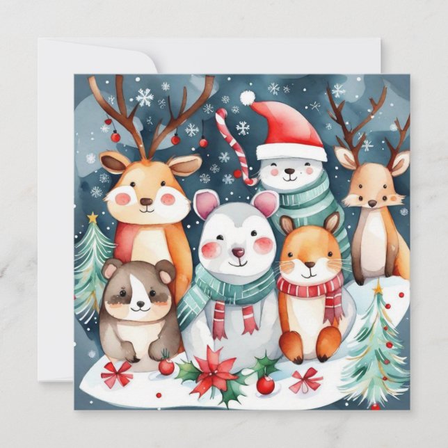 Invitación Navidades Navidades temáticos lindos animales (Anverso)