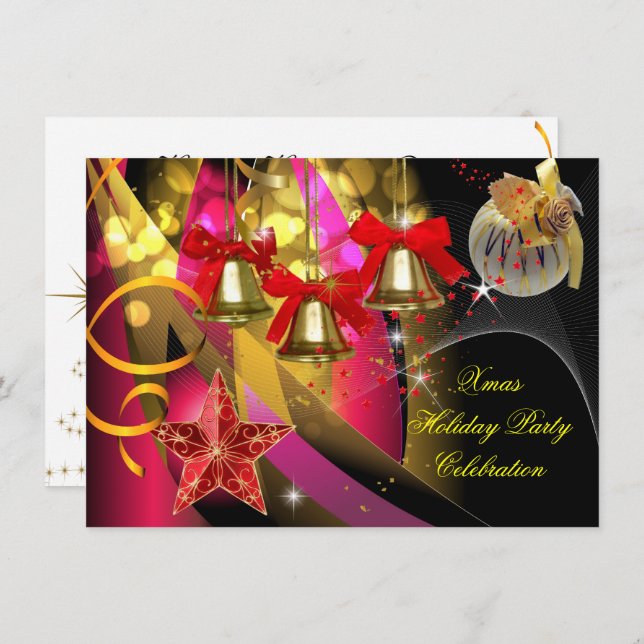 Invitación Navidades navideños Fiesta Oro rosado Rojo Negro (Anverso / Reverso)