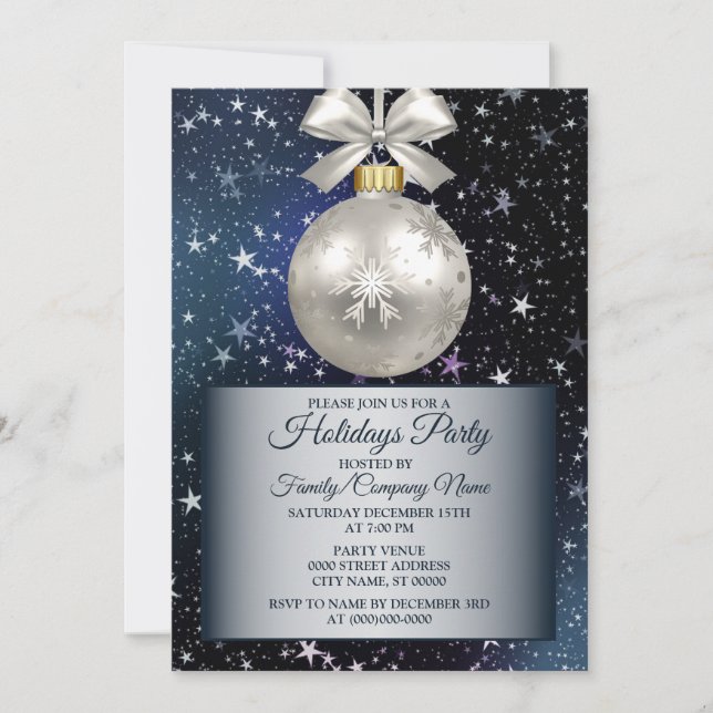Invitación Navidades Navy Blue Ornament Luminosas Estrellas (Anverso)