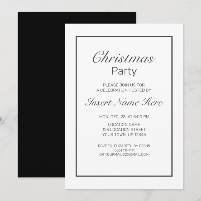 Invitación Navidades negros blancos Minimalistas modernos (Anverso / Reverso)
