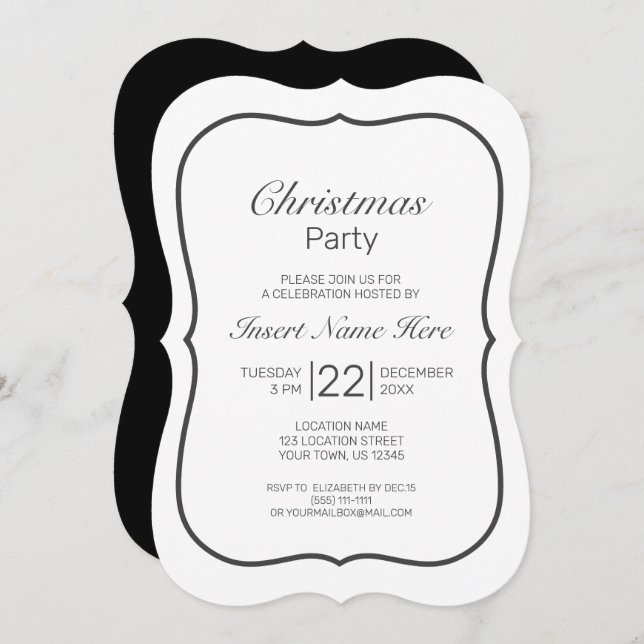 Invitación Navidades negros blancos Minimalistas modernos (Anverso / Reverso)