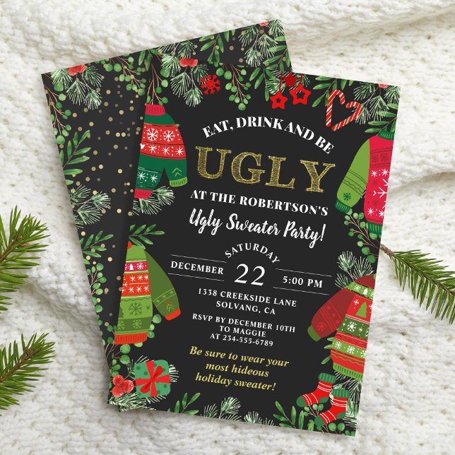 Invitación Navidades negros modernos festejan a Fiesta suéter (Subido por el creador)