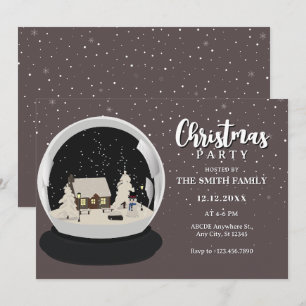 Invitación Navidades negros Nieve globo terráqueo invernal
