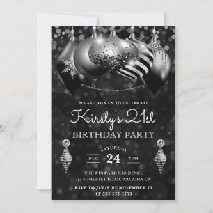 Invitación Navidades negros y plateados bautizan cumpleaños 2