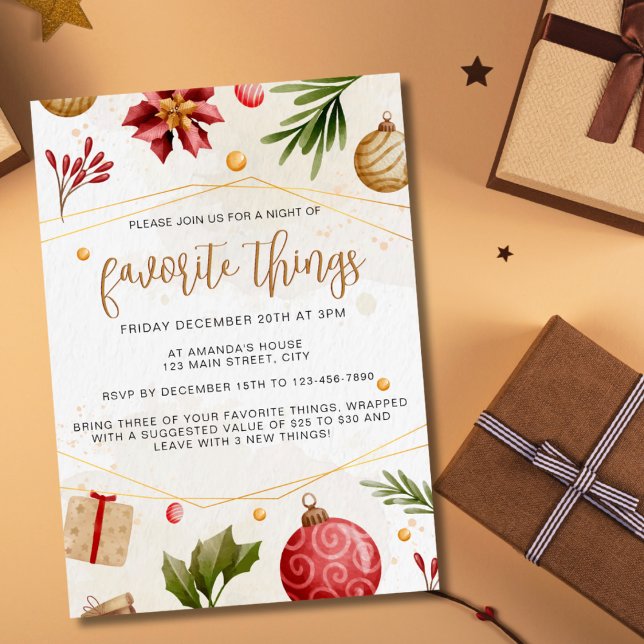 Invitación Navidades Neutral Watercolor Cosas favoritas Fiest (Subido por el creador)