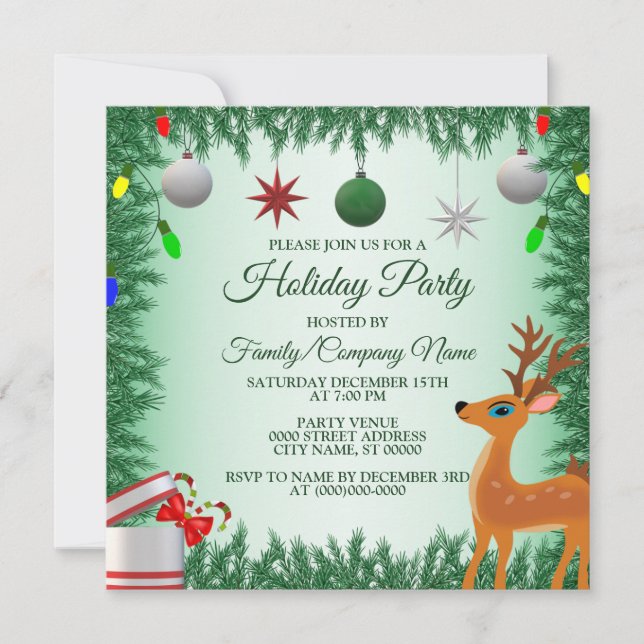 Invitación Navidades Niños Renos Fiestas verdes (Anverso)