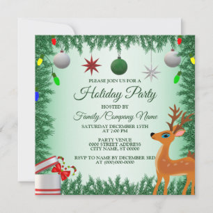 Invitación Navidades Niños Renos Fiestas verdes