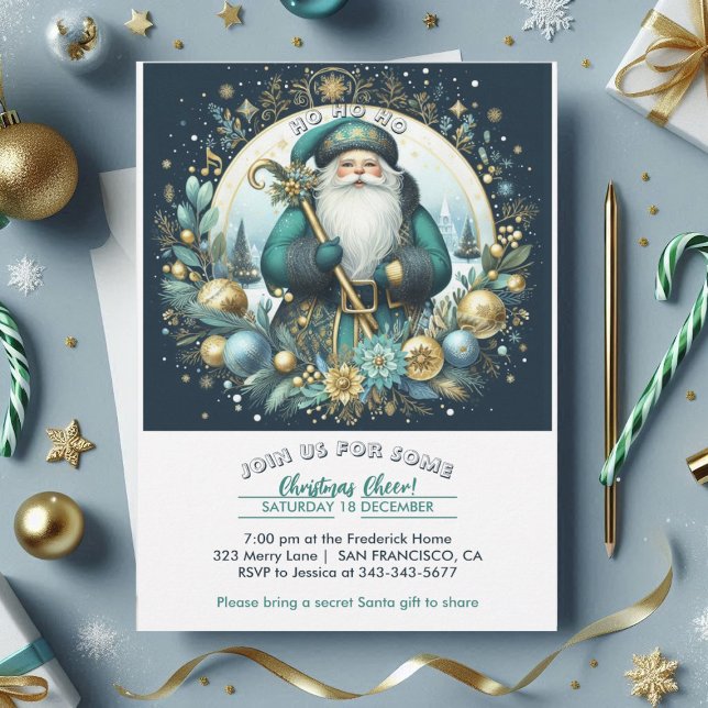 Invitación Navidades nórdicos de Santa Ho Ho Ho Ho Ho Ho Cheo (Nordic Santa Ho Ho Ho Snowy Christmas Cheer Party Invitation)