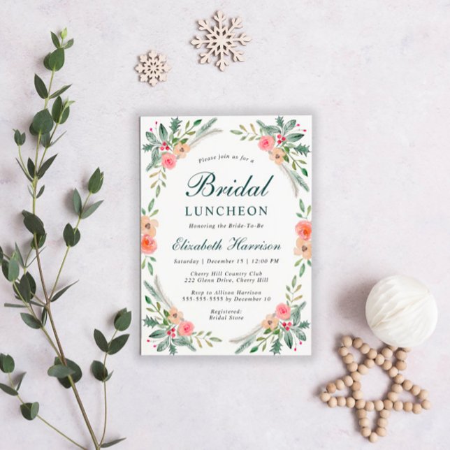 Invitación Navidades nupciales color de agua floral luncheon (Subido por el creador)
