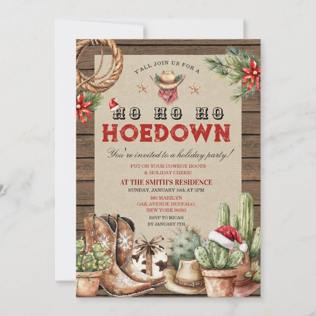 Invitación Navidades occidentales de Holiday Hoedown Cowboy (Anverso)