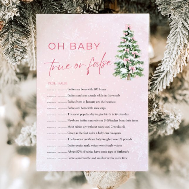 Invitación Navidades Oh Baby True o False Baby Shower Game (Pink Bows Christmas Oh Baby True or False Baby Shower Game)