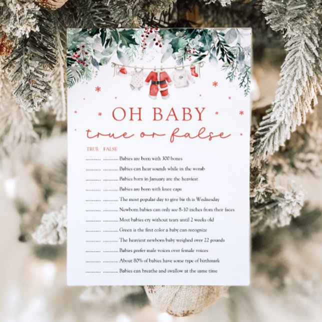 Invitación Navidades Oh Baby True o False Baby Shower Game (Watercolor Cute Santa Christmas Oh Baby True or False Baby Shower Game )