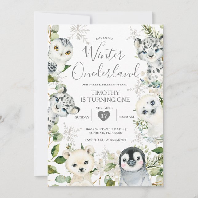 Invitación Navidades Onederland Arctic Animals Boy 1.ᵉʳ Nacim (Anverso)