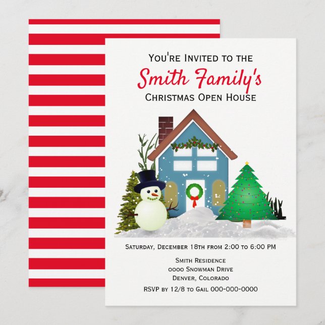 Invitación Navidades Open House Family Style Holiday (Anverso / Reverso)