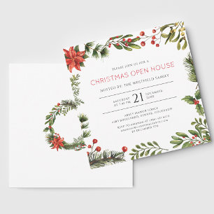 Invitación Navidades Open House Watercolor Berries Holiday