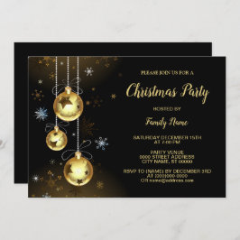 Invitación Navidades Ornamentos dorados Estrellas brillantes 