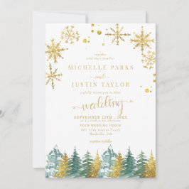 Invitación Navidades Oro Green Woodland Pine Trees Boda I