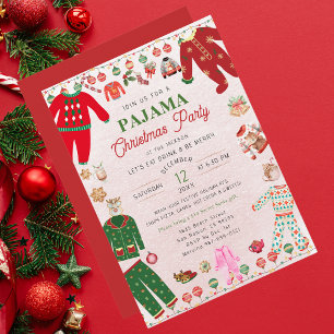 Invitación Navidades Pajama Fiesta acuarela moderna