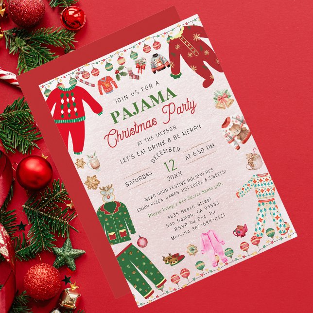 Invitación Navidades Pajama Fiesta acuarela moderna (Subido por el creador)