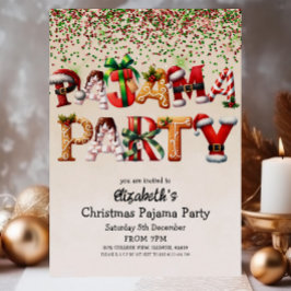 Invitación Navidades Pajama Fiesta Candy Cane Santa Hat Diseñ
