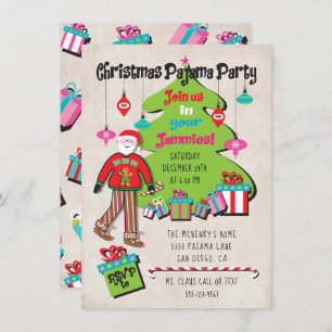 Invitación Navidades Pajama Fiesta con Santa y regalos