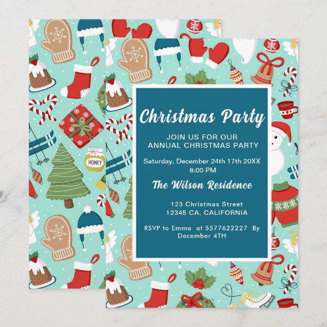 Invitación Navidades pajama fiesta niños ilustraciones divert (Anverso / Reverso)