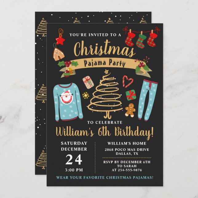 Invitación Navidades Pajama Fiesta Niños Soldados Cumpleaños (Anverso / Reverso)