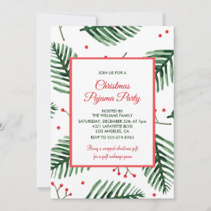 Invitación Navidades Pajama Fiesta Slumber Elegant Evergreen