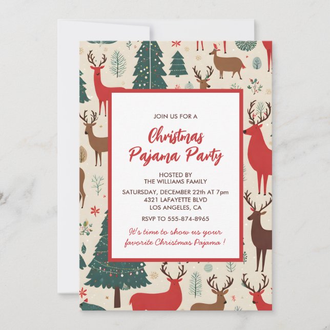 Invitación Navidades Pajama Fiesta Slumber Whimsical Deer (Anverso)