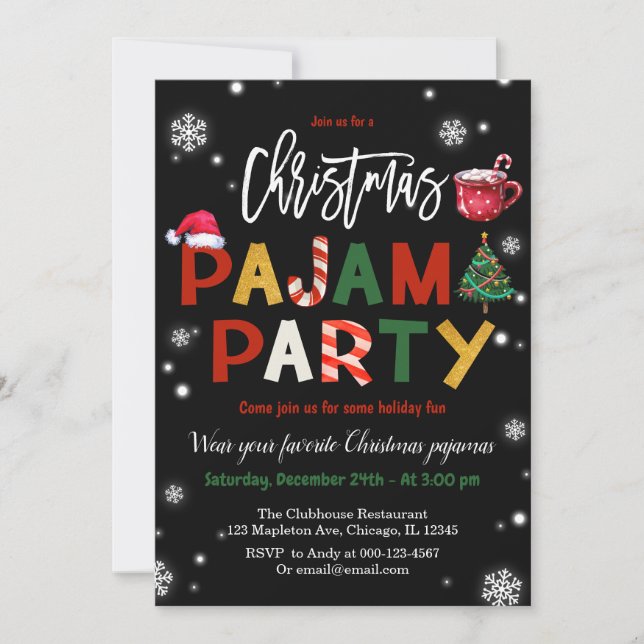 Invitación Navidades Pajamas Fiesta Chalkboard (Anverso)