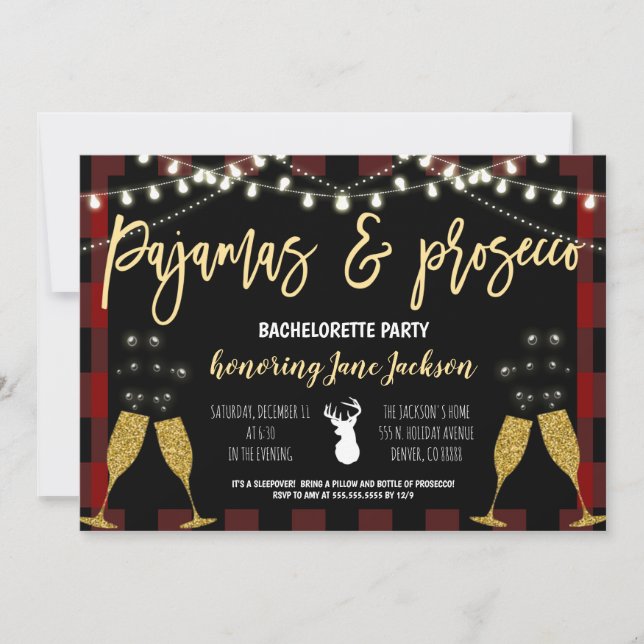 Invitación Navidades Pajamas y Prosecco Bachelorette (Anverso)