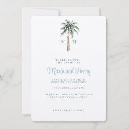 Invitación Navidades Palm Tree | Monograma de boda de playa
