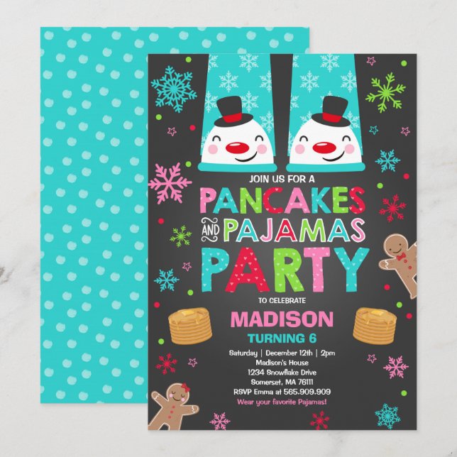 Invitación Navidades Pancakes Y Pajamas Invitan A Santa Sede (Anverso / Reverso)