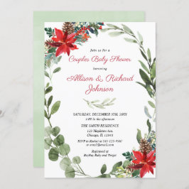 Invitación Navidades parejas bebe ducha rojo vegetación