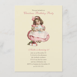 Invitación Navidades Partido de Nacimiento Vintage Cute Chica
