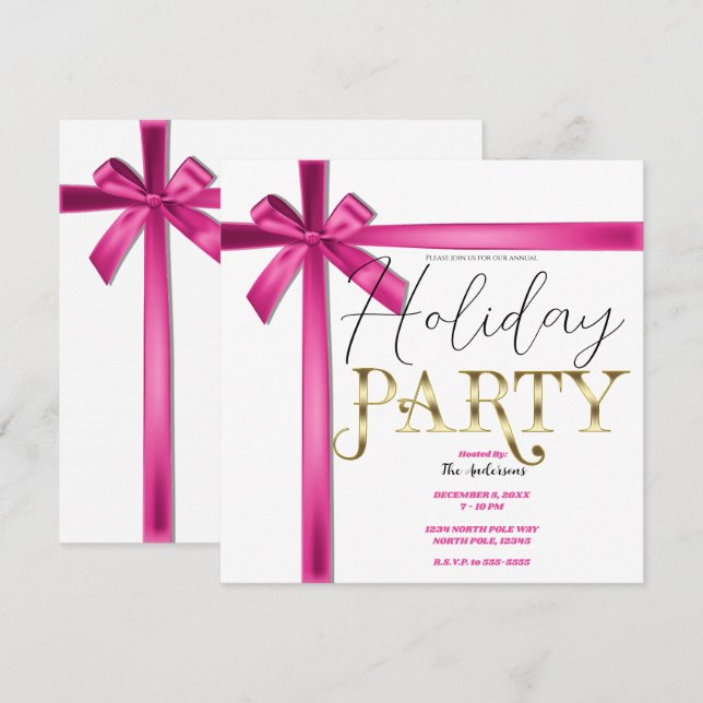 Invitación Navidades Pastel De Cinta De Cinta De Satino Rosad (Anverso / Reverso)